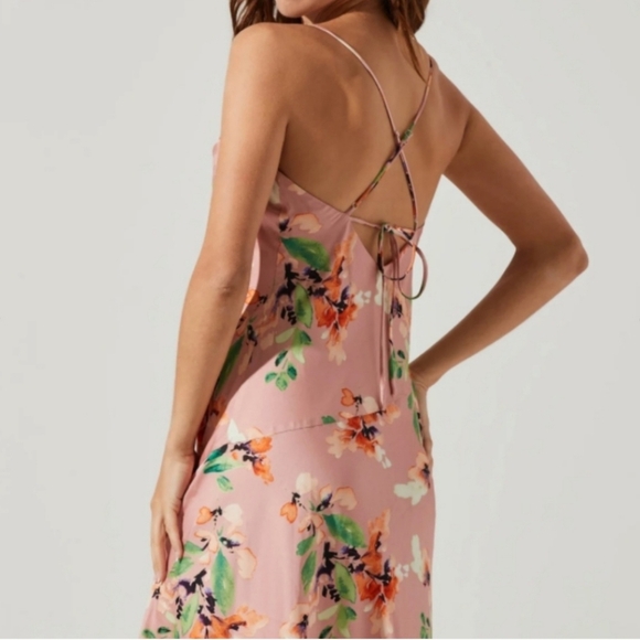 New Astr the Label Gaia Cowl Neck Tie Back Blush Floral Sun Dress Sundre… - Picture 3 of 11